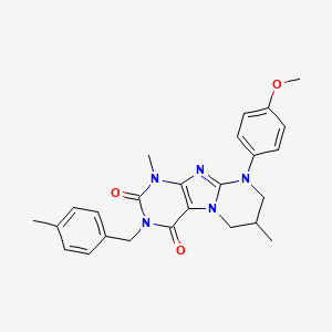 molecular formula C25H27N5O3 B2848675 9-(4-methoxyphenyl)-1,7-dimethyl-3-[(4-methylphenyl)methyl]-7,8-dihydro-6H-purino[7,8-a]pyrimidine-2,4-dione CAS No. 847046-42-8