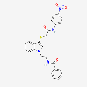 molecular formula C25H22N4O4S B2848677 N-[2-[3-[2-(4-nitroanilino)-2-oxoethyl]sulfanylindol-1-yl]ethyl]benzamide CAS No. 862826-41-3