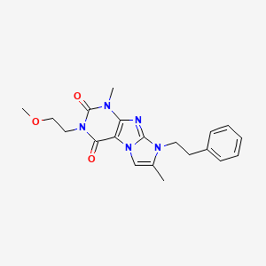 molecular formula C20H23N5O3 B2848679 3-(2-methoxyethyl)-1,7-dimethyl-8-phenethyl-1H-imidazo[2,1-f]purine-2,4(3H,8H)-dione CAS No. 896600-70-7