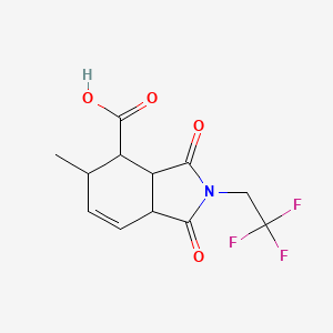 molecular formula C12H12F3NO4 B2848695 5-methyl-1,3-dioxo-2-(2,2,2-trifluoroethyl)-2,3,3a,4,5,7a-hexahydro-1H-isoindole-4-carboxylic acid CAS No. 1212341-67-7