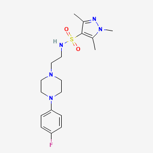 molecular formula C18H26FN5O2S B2848705 N-(2-(4-(4-fluorophenyl)piperazin-1-yl)ethyl)-1,3,5-trimethyl-1H-pyrazole-4-sulfonamide CAS No. 1448070-95-8