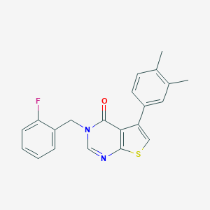 molecular formula C21H17FN2OS B284871 5-(3,4-dimethylphenyl)-3-(2-fluorobenzyl)thieno[2,3-d]pyrimidin-4(3H)-one 
