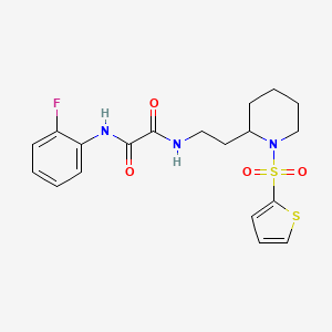 molecular formula C19H22FN3O4S2 B2848723 N1-(2-fluorophenyl)-N2-(2-(1-(thiophen-2-ylsulfonyl)piperidin-2-yl)ethyl)oxalamide CAS No. 898460-16-7