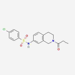 molecular formula C18H19ClN2O3S B2848731 4-chloro-N-(2-propionyl-1,2,3,4-tetrahydroisoquinolin-7-yl)benzenesulfonamide CAS No. 955693-52-4