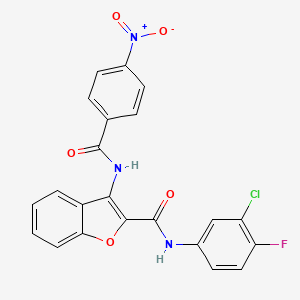 molecular formula C22H13ClFN3O5 B2848739 N-(3-chloro-4-fluorophenyl)-3-(4-nitrobenzamido)benzofuran-2-carboxamide CAS No. 888466-26-0