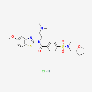 molecular formula C25H33ClN4O5S2 B2848742 N-(2-(dimethylamino)ethyl)-N-(5-methoxybenzo[d]thiazol-2-yl)-4-(N-methyl-N-((tetrahydrofuran-2-yl)methyl)sulfamoyl)benzamide hydrochloride CAS No. 1322272-06-9