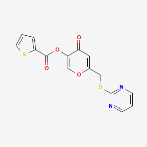 [4-Oxo-6-(pyrimidin-2-ylsulfanylmethyl)pyran-3-yl] thiophene-2-carboxylate