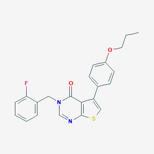 molecular formula C22H19FN2O2S B284876 3-(2-fluorobenzyl)-5-(4-propoxyphenyl)thieno[2,3-d]pyrimidin-4(3H)-one 