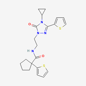 molecular formula C21H24N4O2S2 B2848761 N-(2-(4-cyclopropyl-5-oxo-3-(thiophen-2-yl)-4,5-dihydro-1H-1,2,4-triazol-1-yl)ethyl)-1-(thiophen-2-yl)cyclopentanecarboxamide CAS No. 1448037-25-9