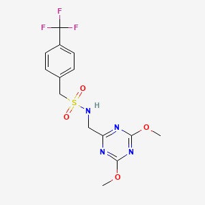 molecular formula C14H15F3N4O4S B2848762 N-((4,6-dimethoxy-1,3,5-triazin-2-yl)methyl)-1-(4-(trifluoromethyl)phenyl)methanesulfonamide CAS No. 2034425-54-0