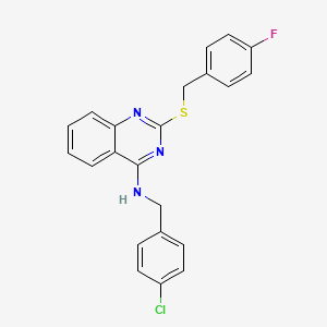molecular formula C22H17ClFN3S B2848765 N-[(4-chlorophenyl)methyl]-2-[(4-fluorophenyl)methylsulfanyl]quinazolin-4-amine CAS No. 422531-97-3