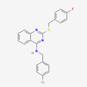 molecular formula C22H17ClFN3S B2848765 N-[(4-氯苯基)甲基]-2-[(4-氟苯基)甲硫基]喹唑啉-4-胺 CAS No. 422531-97-3