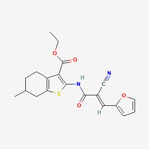 molecular formula C20H20N2O4S B2848767 (E)-ethyl 2-(2-cyano-3-(furan-2-yl)acrylamido)-6-methyl-4,5,6,7-tetrahydrobenzo[b]thiophene-3-carboxylate CAS No. 868154-68-1