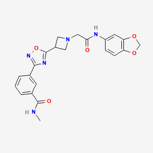 molecular formula C22H21N5O5 B2848777 3-(5-(1-(2-(benzo[d][1,3]dioxol-5-ylamino)-2-oxoethyl)azetidin-3-yl)-1,2,4-oxadiazol-3-yl)-N-methylbenzamide CAS No. 1396791-87-9