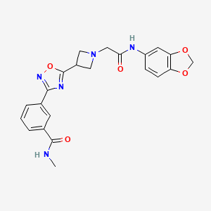 molecular formula C22H21N5O5 B2848777 3-(5-(1-(2-(苯并[d][1,3]二氧杂环戊-5-基氨基)-2-酮基乙基)氮杂杂环丁烷-3-基)-1,2,4-噁二唑-3-基)-N-甲基苯甲酰胺 CAS No. 1396791-87-9