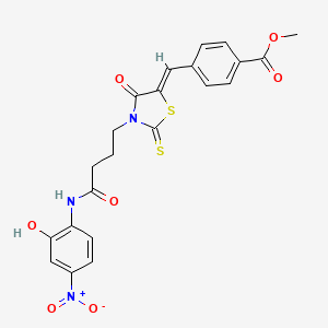 molecular formula C22H19N3O7S2 B2848779 (Z)-methyl 4-((3-(4-((2-hydroxy-4-nitrophenyl)amino)-4-oxobutyl)-4-oxo-2-thioxothiazolidin-5-ylidene)methyl)benzoate CAS No. 681814-09-5