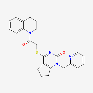 molecular formula C24H24N4O2S B2848803 4-((2-(3,4-dihydroquinolin-1(2H)-yl)-2-oxoethyl)thio)-1-(pyridin-2-ylmethyl)-6,7-dihydro-1H-cyclopenta[d]pyrimidin-2(5H)-one CAS No. 1111034-20-8