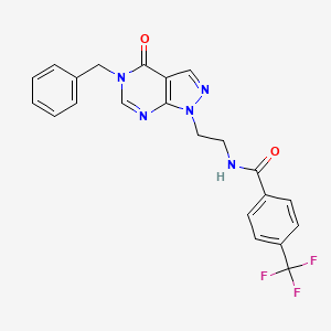 molecular formula C22H18F3N5O2 B2848807 N-(2-(5-benzyl-4-oxo-4,5-dihydro-1H-pyrazolo[3,4-d]pyrimidin-1-yl)ethyl)-4-(trifluoromethyl)benzamide CAS No. 922131-26-8