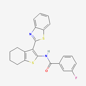 molecular formula C22H17FN2OS2 B2848813 N-[3-(1,3-benzothiazol-2-yl)-4,5,6,7-tetrahydro-1-benzothiophen-2-yl]-3-fluorobenzamide CAS No. 330201-49-5