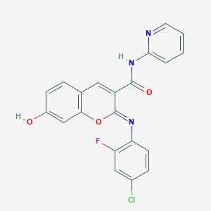 molecular formula C21H13ClFN3O3 B2848817 (2Z)-2-[(4-chloro-2-fluorophenyl)imino]-7-hydroxy-N-(pyridin-2-yl)-2H-chromene-3-carboxamide CAS No. 1327182-34-2