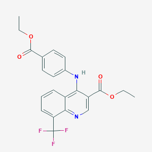 molecular formula C22H19F3N2O4 B284882 Ethyl 4-[4-(ethoxycarbonyl)anilino]-8-(trifluoromethyl)-3-quinolinecarboxylate 
