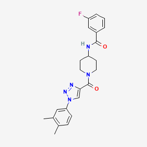molecular formula C23H24FN5O2 B2848823 N-(1-(1-(3,4-dimethylphenyl)-1H-1,2,3-triazole-4-carbonyl)piperidin-4-yl)-3-fluorobenzamide CAS No. 1251673-75-2