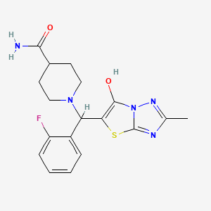 molecular formula C18H20FN5O2S B2848874 1-((2-Fluorophenyl)(6-hydroxy-2-methylthiazolo[3,2-b][1,2,4]triazol-5-yl)methyl)piperidine-4-carboxamide CAS No. 869344-58-1