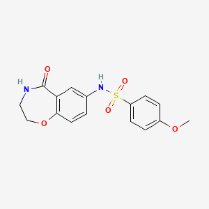 molecular formula C16H16N2O5S B2848893 4-甲氧基-N-(5-氧代-2,3,4,5-四氢苯并[f][1,4]噁唑-7-基)苯磺酰胺 CAS No. 922063-74-9