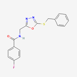 molecular formula C17H14FN3O2S B2848895 N-[(5-benzylsulfanyl-1,3,4-oxadiazol-2-yl)methyl]-4-fluorobenzamide CAS No. 941948-68-1