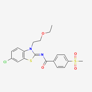 molecular formula C19H19ClN2O4S2 B2848908 (Z)-N-(6-氯-3-(2-乙氧基乙基)苯并[d]噻唑-2(3H)-基亚甲基)-4-(甲磺基)苯甲酰胺 CAS No. 896355-95-6