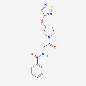 molecular formula C15H16N4O3S B2848917 N-(2-(3-((1,2,5-噻二唑-3-基)氧基)吡咯啉-1-基)-2-氧代乙基)苯甲酰胺 CAS No. 2097860-38-1