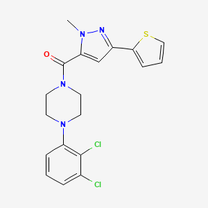 molecular formula C19H18Cl2N4OS B2848919 (4-(2,3-dichlorophenyl)piperazin-1-yl)(1-methyl-3-(thiophen-2-yl)-1H-pyrazol-5-yl)methanone CAS No. 1219906-11-2