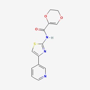 molecular formula C13H11N3O3S B2848934 N-(4-(pyridin-3-yl)thiazol-2-yl)-5,6-dihydro-1,4-dioxine-2-carboxamide CAS No. 864937-69-9