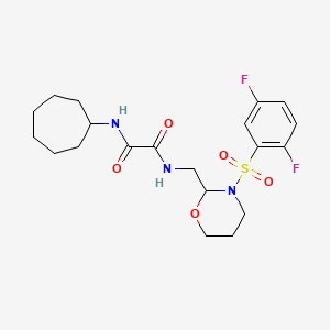 molecular formula C20H27F2N3O5S B2848947 N1-环庚基-N2-((3-((2,5-二氟苯基)磺酰基)-1,3-噁唑环己-2-基)甲基)草酰胺 CAS No. 872976-64-2