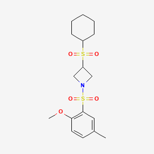 molecular formula C17H25NO5S2 B2848960 3-(Cyclohexylsulfonyl)-1-((2-methoxy-5-methylphenyl)sulfonyl)azetidine CAS No. 1448128-84-4