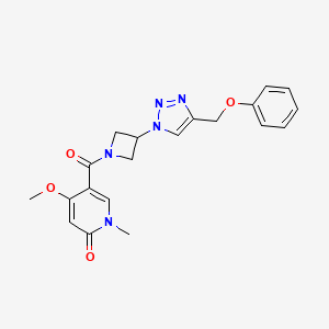 molecular formula C20H21N5O4 B2848962 4-甲氧基-1-甲基-5-(3-(4-(苯氧甲基)-1H-1,2,3-三唑-1-基)氮杂环丁烷-1-甲酰基)吡啶-2(1H)-酮 CAS No. 2034249-56-2