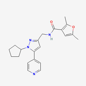 molecular formula C21H24N4O2 B2848976 N-((1-cyclopentyl-5-(pyridin-4-yl)-1H-pyrazol-3-yl)methyl)-2,5-dimethylfuran-3-carboxamide CAS No. 1421501-32-7
