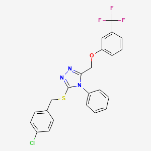 molecular formula C23H17ClF3N3OS B2848978 3-[(4-Chlorophenyl)methylsulfanyl]-4-phenyl-5-[[3-(trifluoromethyl)phenoxy]methyl]-1,2,4-triazole CAS No. 383145-75-3