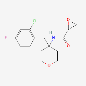 molecular formula C15H17ClFNO3 B2848987 N-[4-[(2-Chloro-4-fluorophenyl)methyl]oxan-4-yl]oxirane-2-carboxamide CAS No. 2411284-52-9