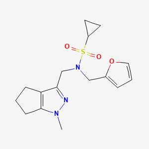 molecular formula C16H21N3O3S B2848998 N-(furan-2-ylmethyl)-N-((1-methyl-1,4,5,6-tetrahydrocyclopenta[c]pyrazol-3-yl)methyl)cyclopropanesulfonamide CAS No. 1795481-76-3