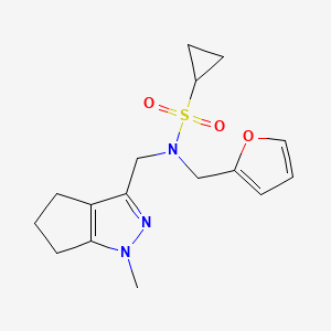 molecular formula C16H21N3O3S B2848998 N-(呋喃-2-基甲基)-N-((1-甲基-1,4,5,6-四氢环戊[c]吡唑-3-基)甲基)环丙磺酰胺 CAS No. 1795481-76-3