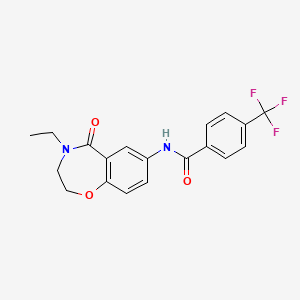 molecular formula C19H17F3N2O3 B2849007 N-(4-ethyl-5-oxo-2,3,4,5-tetrahydrobenzo[f][1,4]oxazepin-7-yl)-4-(trifluoromethyl)benzamide CAS No. 921996-23-8