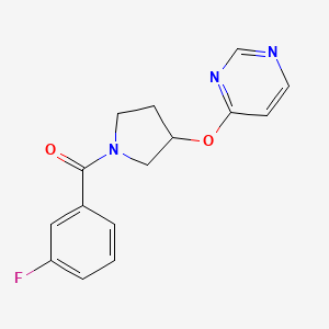 molecular formula C15H14FN3O2 B2849025 (3-氟苯基)(3-(嘧啶-4-氧基)吡咯啉-1-基)甲酮 CAS No. 2034297-24-8