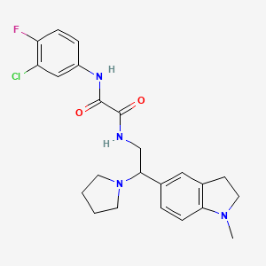 molecular formula C23H26ClFN4O2 B2849031 N1-(3-chloro-4-fluorophenyl)-N2-(2-(1-methylindolin-5-yl)-2-(pyrrolidin-1-yl)ethyl)oxalamide CAS No. 922066-90-8