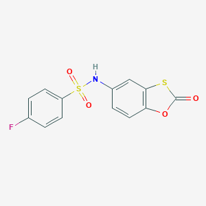 molecular formula C13H8FNO4S2 B284904 4-fluoro-N-(2-oxo-1,3-benzoxathiol-5-yl)benzenesulfonamide 