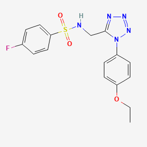 molecular formula C16H16FN5O3S B2849043 N-((1-(4-ethoxyphenyl)-1H-tetrazol-5-yl)methyl)-4-fluorobenzenesulfonamide CAS No. 942000-21-7