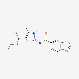 molecular formula C16H15N3O3S2 B2849050 (Z)-乙酸-2-((苯并[d]噻唑-6-甲酰)亚胺)-3,4-二甲基-2,3-二氢噻唑-5-甲酸乙酯 CAS No. 681171-20-0