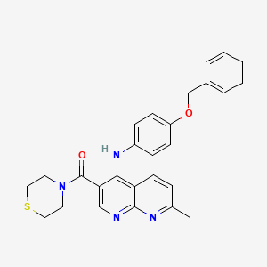 molecular formula C27H26N4O2S B2849054 (4-((4-(Benzyloxy)phenyl)amino)-7-methyl-1,8-naphthyridin-3-yl)(thiomorpholino)methanone CAS No. 1251619-31-4