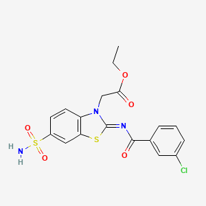 molecular formula C18H16ClN3O5S2 B2849056 乙酸-2-[2-(3-氯苯甲酰)亚胺-6-磺酰基-1,3-苯并噻唑-3-基]乙酸酯 CAS No. 865247-51-4