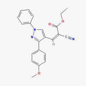 molecular formula C22H19N3O3 B2849060 (Z)-ethyl 2-cyano-3-(3-(4-methoxyphenyl)-1-phenyl-1H-pyrazol-4-yl)acrylate CAS No. 882230-50-4
